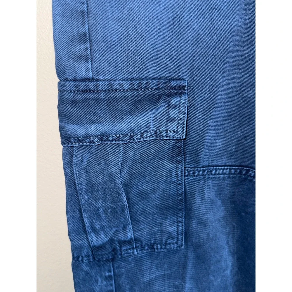 Free People We the Free Blue Denim Cargo Jogger Pants High Rise Utility Indigo